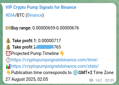 Binance trading signal proof for DIA pump, 27 August 2025, 06:02