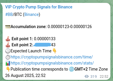Real-time proof of BB pump signal on Binance, 27 August 2025, 07:43