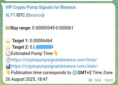 Trading signal proof: LPT pump from Binance, 27 August 2025, 08:50