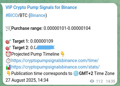 Authenticated proof of BICO's pump signal on Binance at 27 August 2025, 17:41