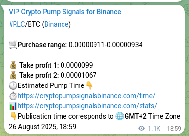 Binance pump signal data for RLC at 28 August 2025, 00:16
