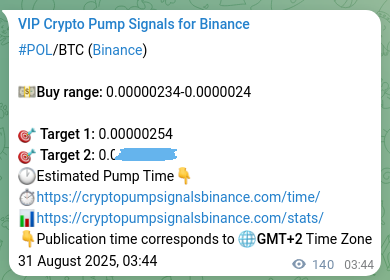 Crypto trading signal proof: POL pump on Binance, 31 August 2025, 07:37