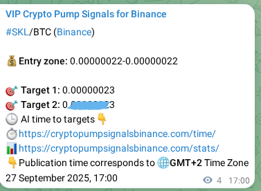 Proof of SKL pump signal on Binance at 27 September 2025, 17:08