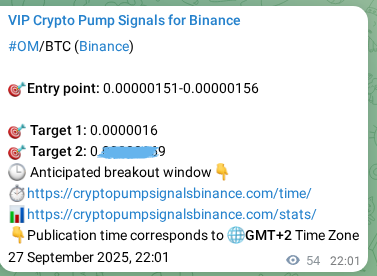 Proof of OM pump signal on Binance at 27 September 2025, 23:31