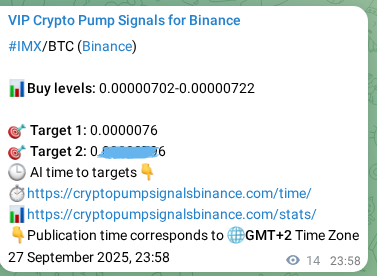 Proof of IMX pump signal on Binance at 28 September 2025, 00:21