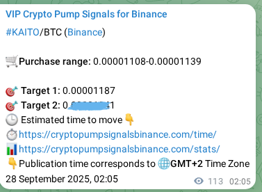 KAITO pump signal verification from Binance, timestamp: 28 September 2025, 05:13
