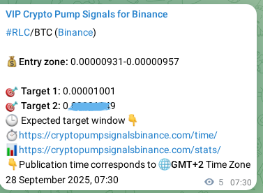 Binance trading signal proof for RLC pump, 28 September 2025, 07:39