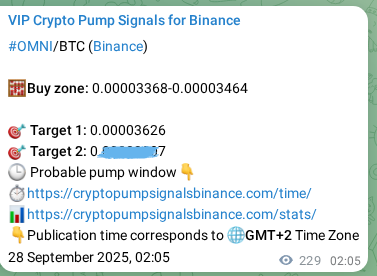 Trading signal proof: OMNI pump from Binance, 28 September 2025, 08:28