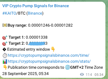 Crypto market signal proof: KAITO pump on Binance, 28 September 2025, 08:44