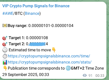 AWE pump signal verification from Binance, timestamp: 29 September 2025, 03:05