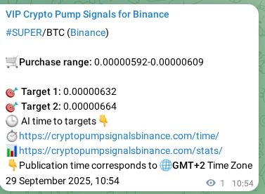 Authenticated proof of SUPER's pump signal on Binance at 29 September 2025, 10:55