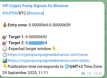 Binance trading signal proof for SUPER pump, 29 September 2025, 11:35
