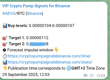 Trading signal proof: AEVO pump from Binance, 29 September 2025, 12:46