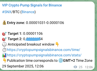 Crypto market signal proof: SNX pump on Binance, 29 September 2025, 12:49