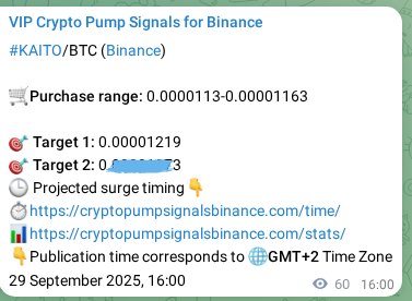 Binance exchange signal proof for KAITO, 29 September 2025, 17:40
