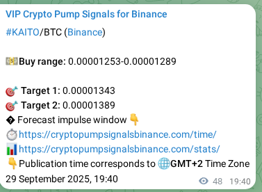 Verification image for KAITO pump signal on Binance at 29 September 2025, 21:00