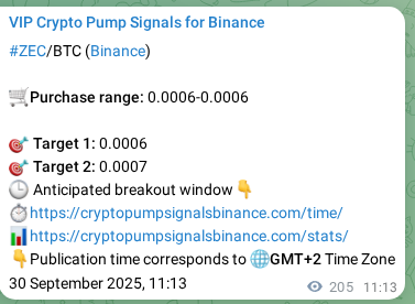 Authenticated proof of ZEC's pump signal on Binance at 30 September 2025, 16:54