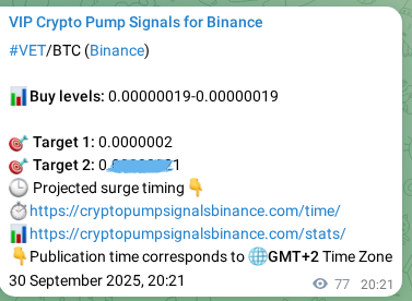Signal verification: VET pump on Binance at 30 September 2025, 22:30