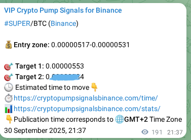 Proof of SUPER pump signal on Binance at 01 October 2025, 02:56
