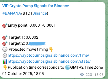 Proof of BANANA pump signal on Binance at 02 October 2025, 00:17