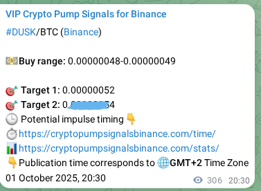 Authenticated proof of DUSK's pump signal on Binance at 02 October 2025, 05:00
