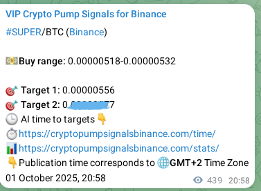 Verification image for SUPER pump signal on Binance at 02 October 2025, 09:11