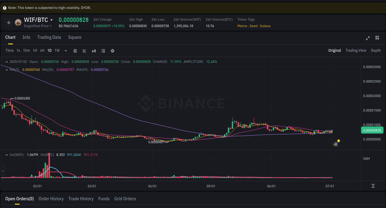 Market analysis: WIF pump on Binance at 02 July 2025, 22:12