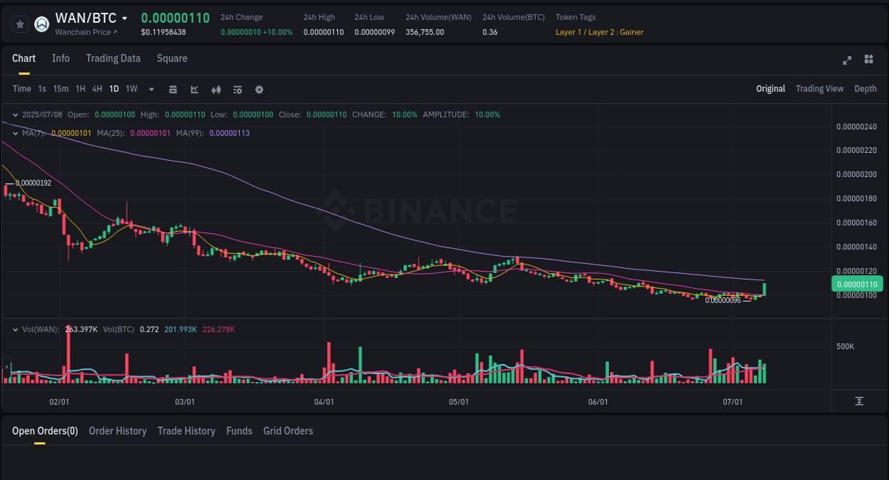 Trading insight: WAN pump report from Binance, 08 July 2025, 15:38