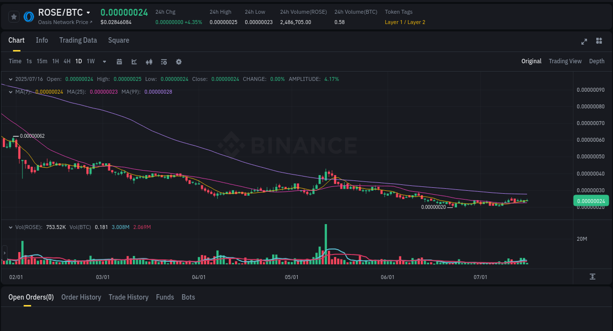 Detailed report of ROSE's pump on Binance at 16 July 2025, 16:31