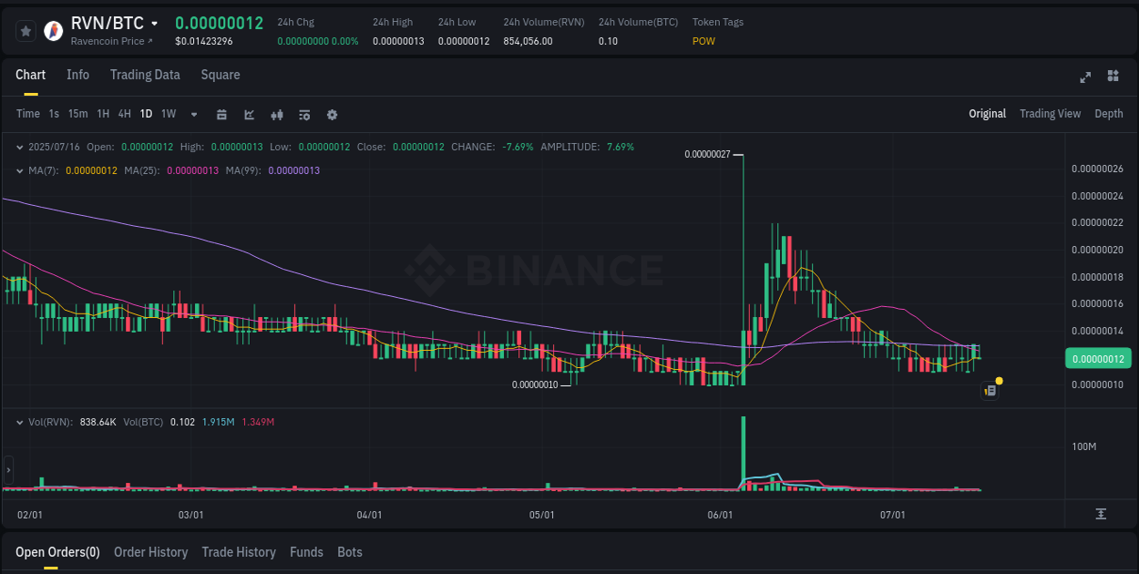 Crypto market update: RVN pump on Binance, 17 July 2025, 01:09