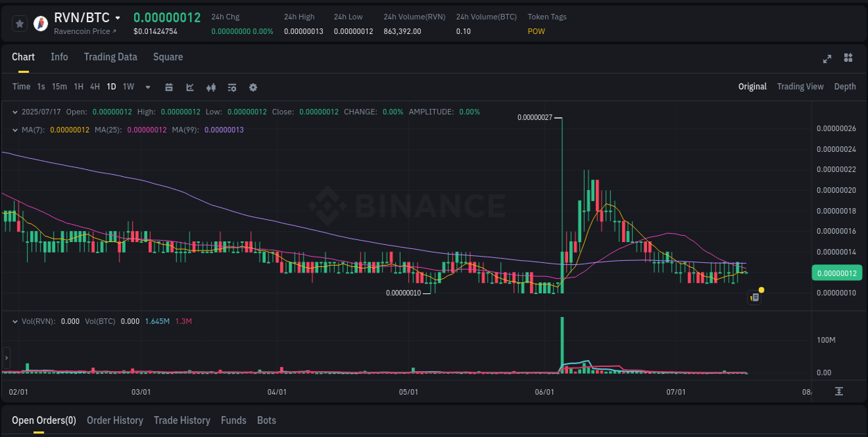 Binance pump report for RVN on 17 July 2025, 02:08