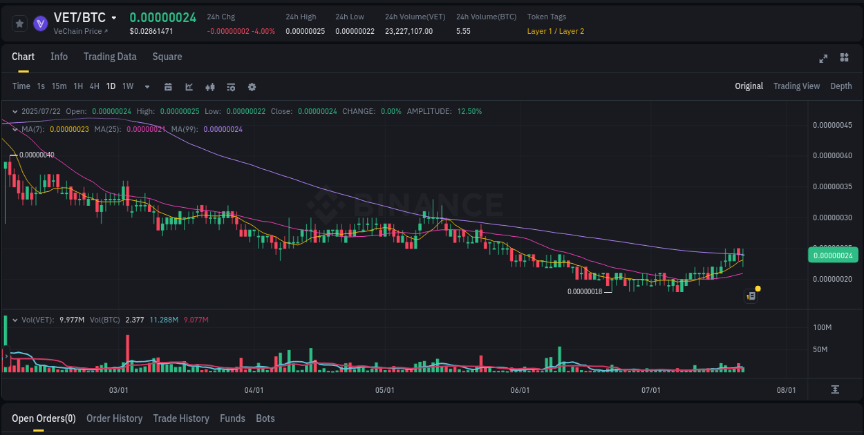 Trading insight: VET pump report from Binance, 22 July 2025, 14:06