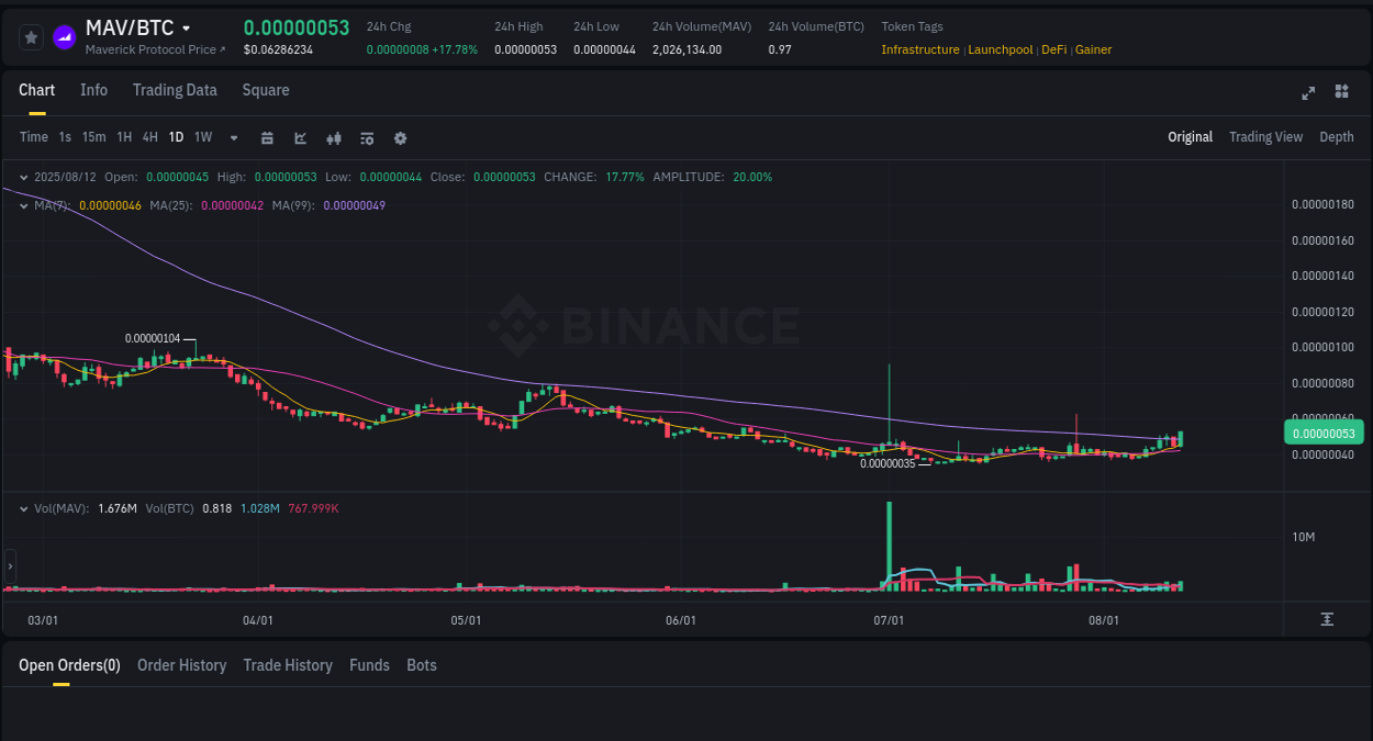 Binance pump data for MAV at 12 August 2025, 13:38