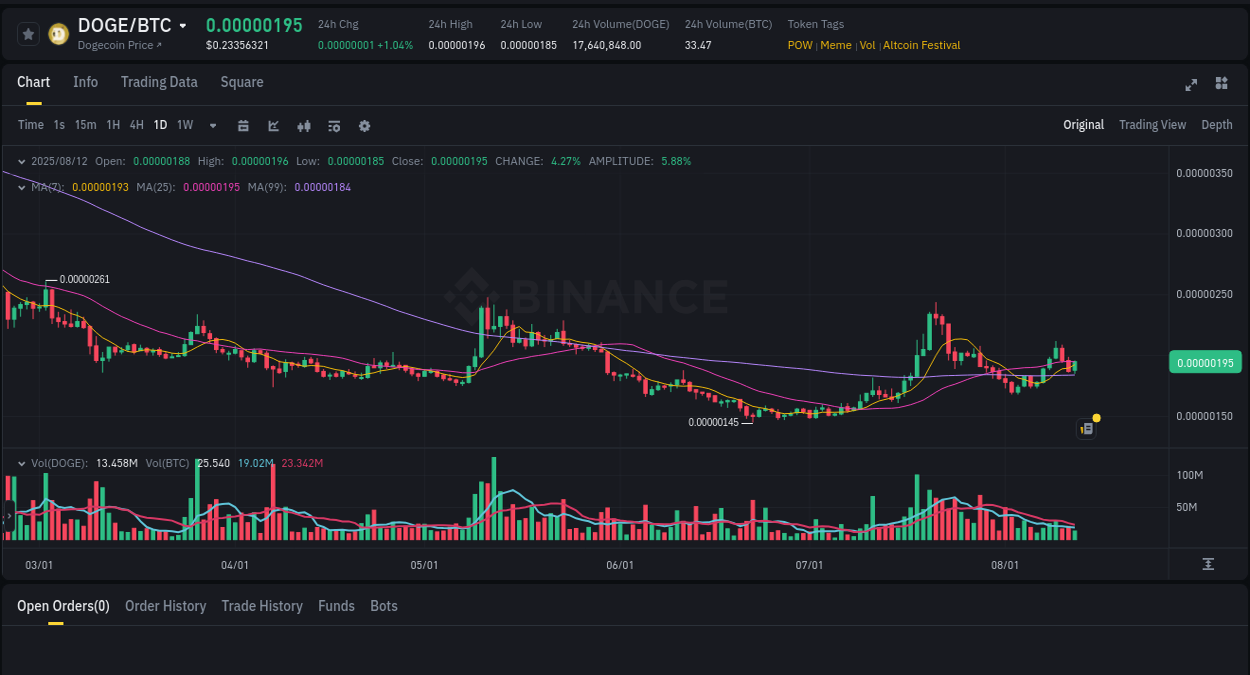 Crypto pump report: DOGE on Binance, 12 August 2025, 20:30