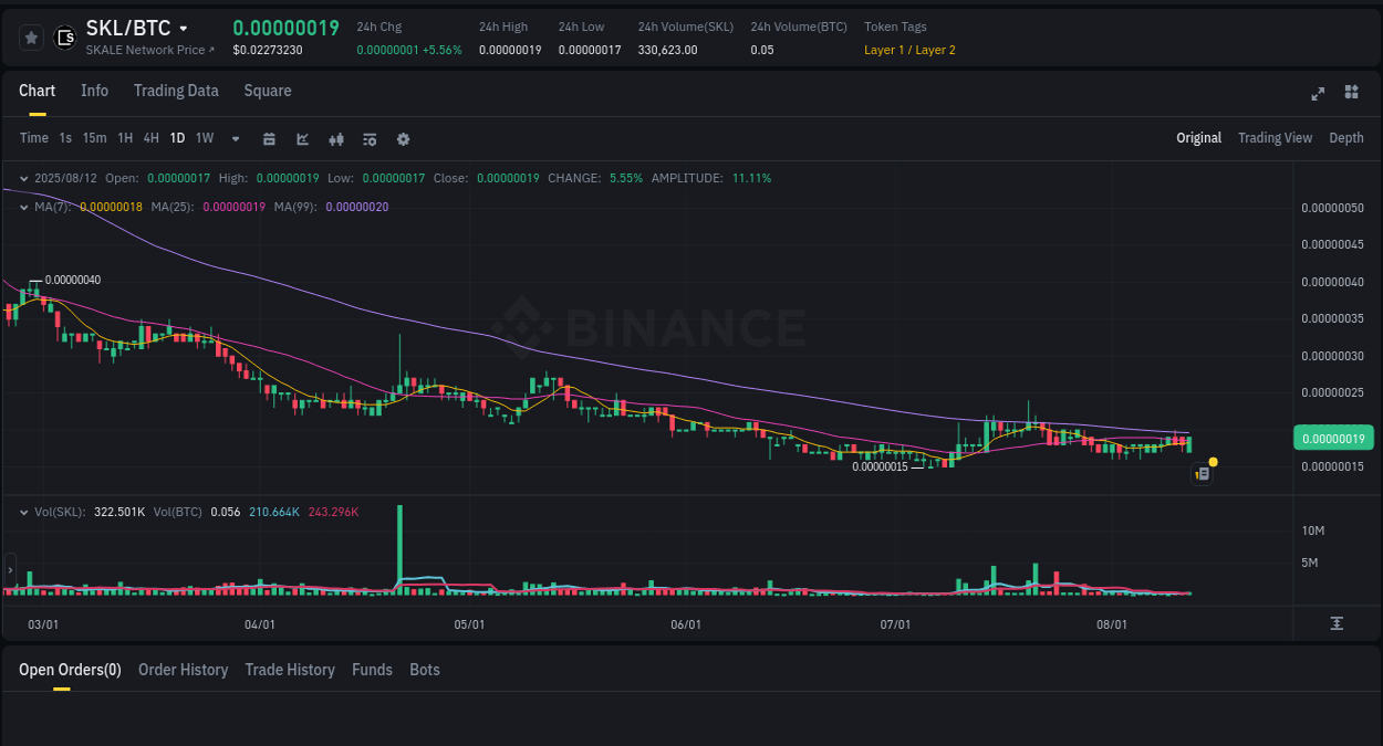 Market sentiment: SKL bullish trend on Binance, 12 August 2025, 20:34