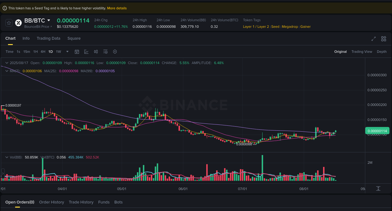 Market dynamics: BB upward movement on Binance, 17 August 2025, 02:19