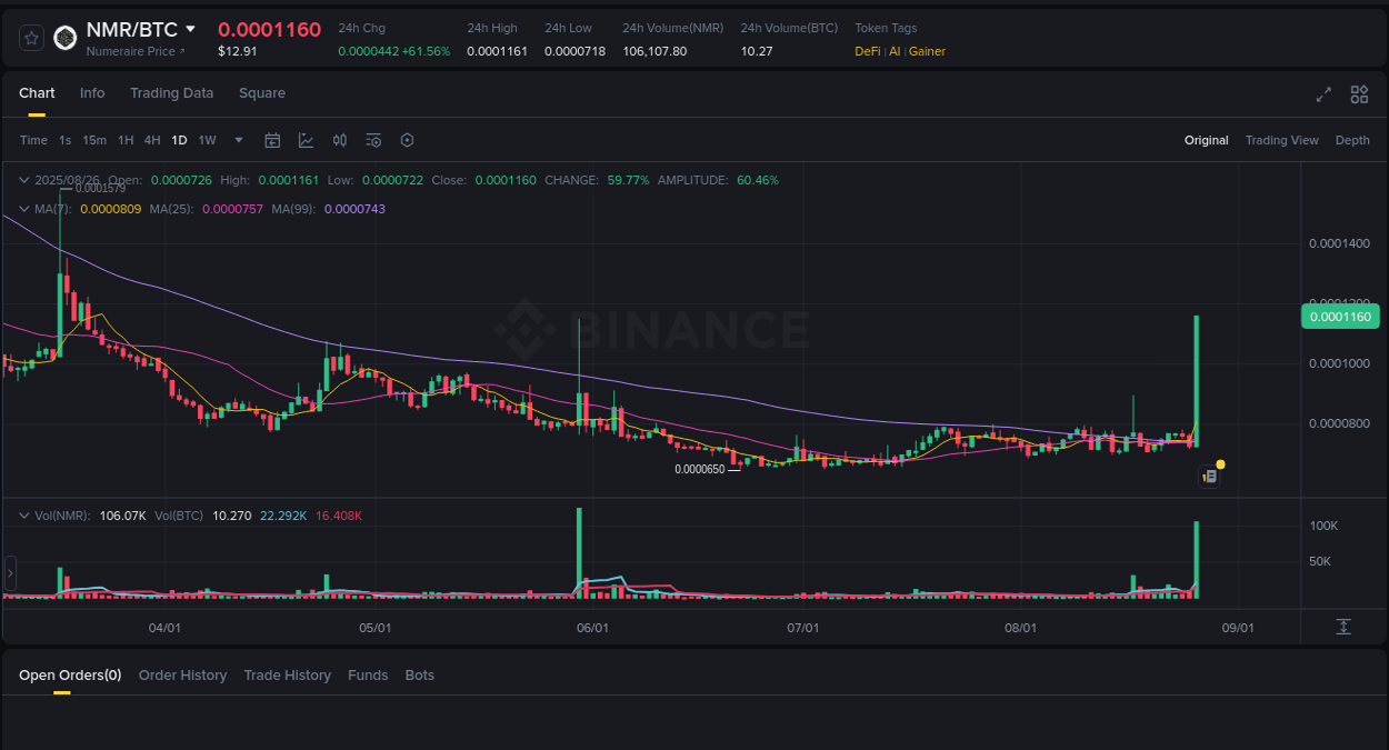 Real-time report of NMR pump on Binance, 26 August 2025, 23:49